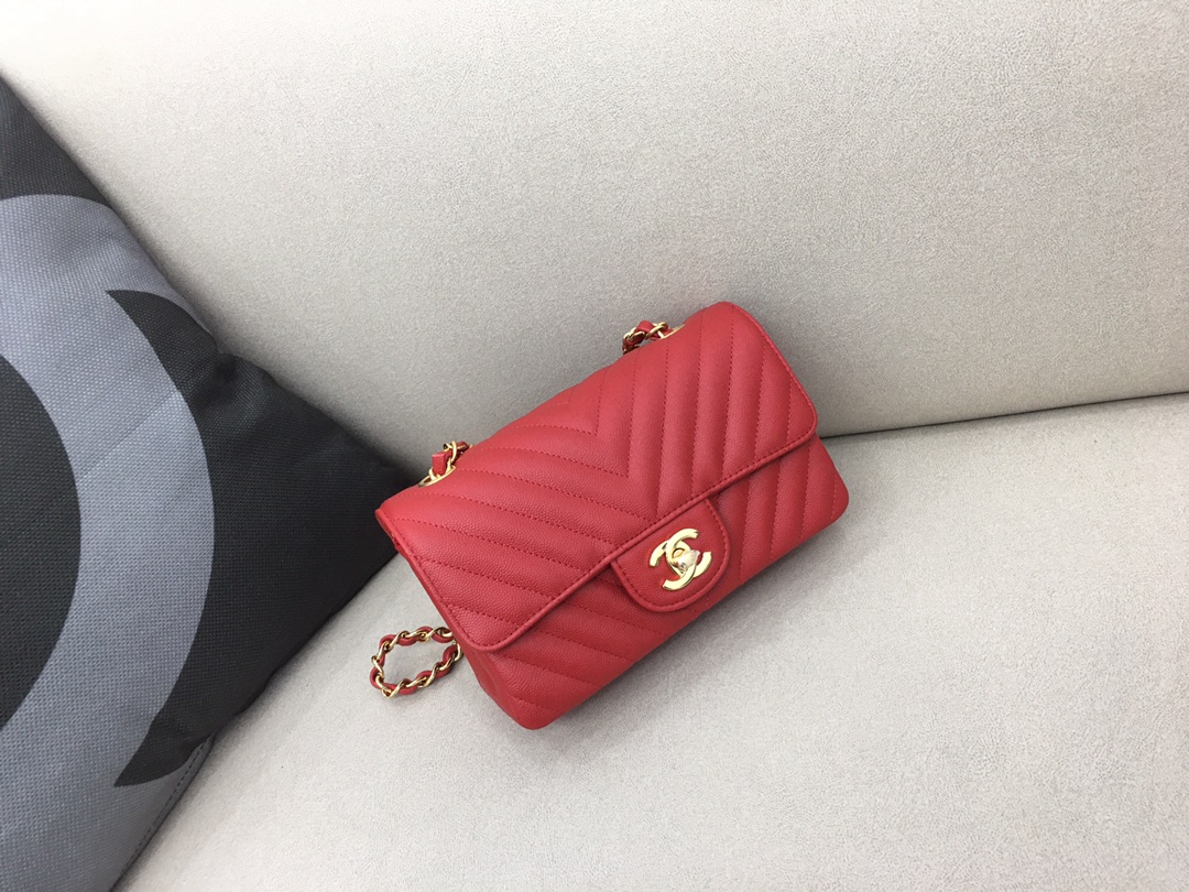 Small Classic Flap Caviar Bag A01116 Red/Gold